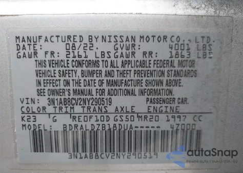 2022 Nissan Sentra Sv Xtronic Cvt z USA, uszkodzony, nr VIN 3N1AB8CV2NY290519